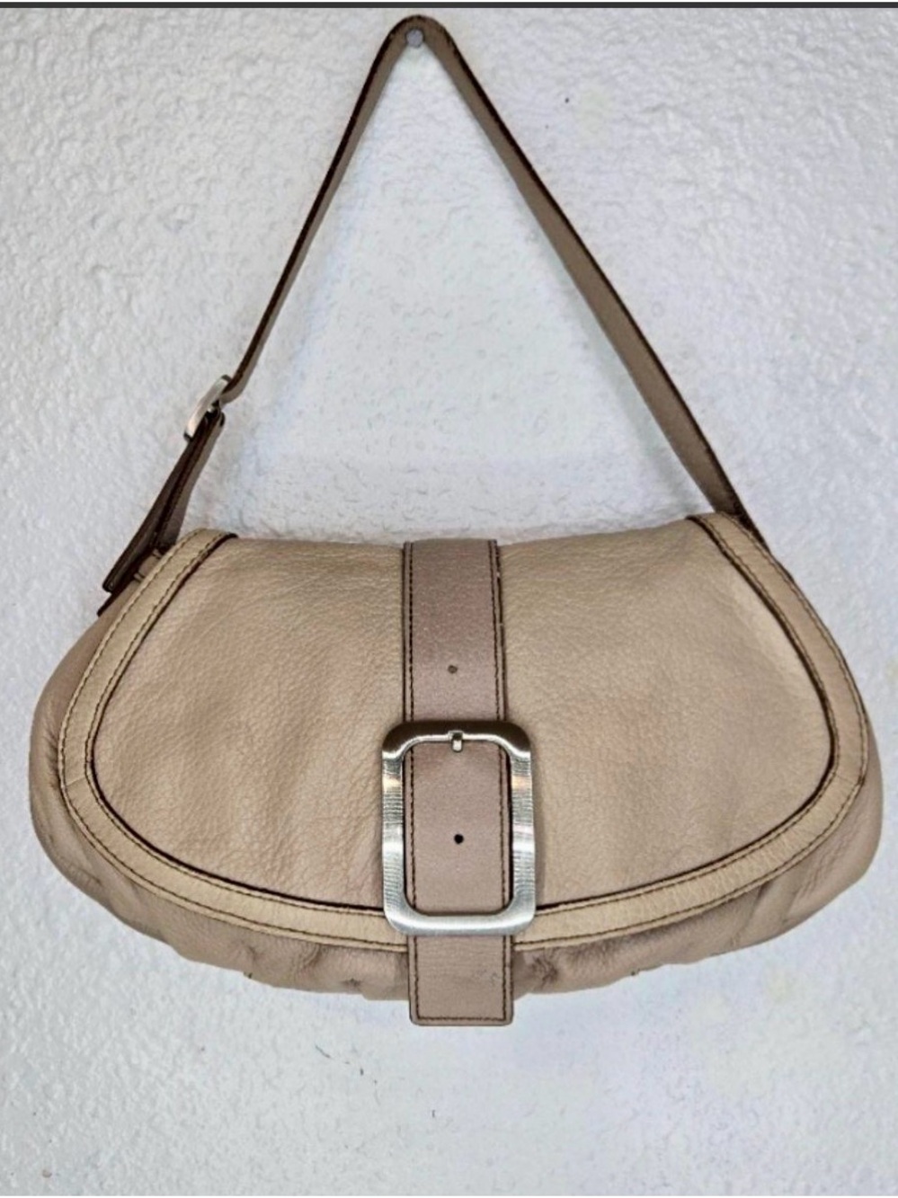 Cole Haan vintage Taupe Leather Shoulder Bag with Buckle Detail